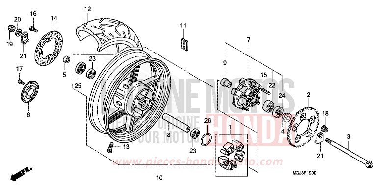 ROUE ARRIERE de CBF1000F ABS PEARL SIENA RED (R320) 2011